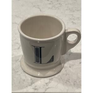 Anthropologie Monogram Initial L Ceramic Shaving‎ Mug with Handle White